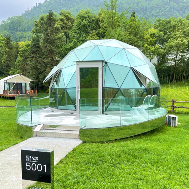 Transparent Glass Igloo House Glamping Geodesic Dome Tent For Outdoor Winter Snow Heated