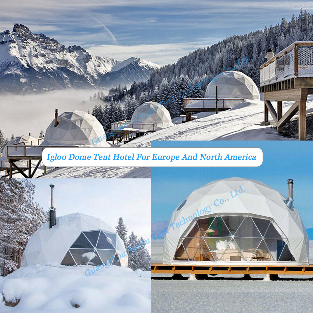 Luxury Resort Hotel House Winter Glamping Geodesic Igloo Dome Tent 6m With Clear Skylight