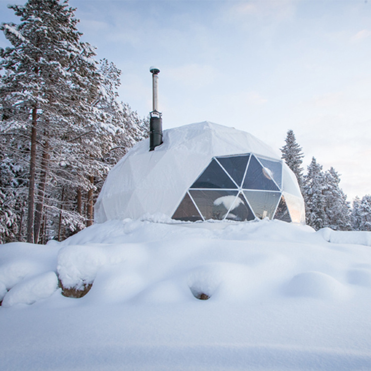 Luxury Resort Hotel House Winter Glamping Geodesic Igloo Dome Tent 6m With Clear Skylight