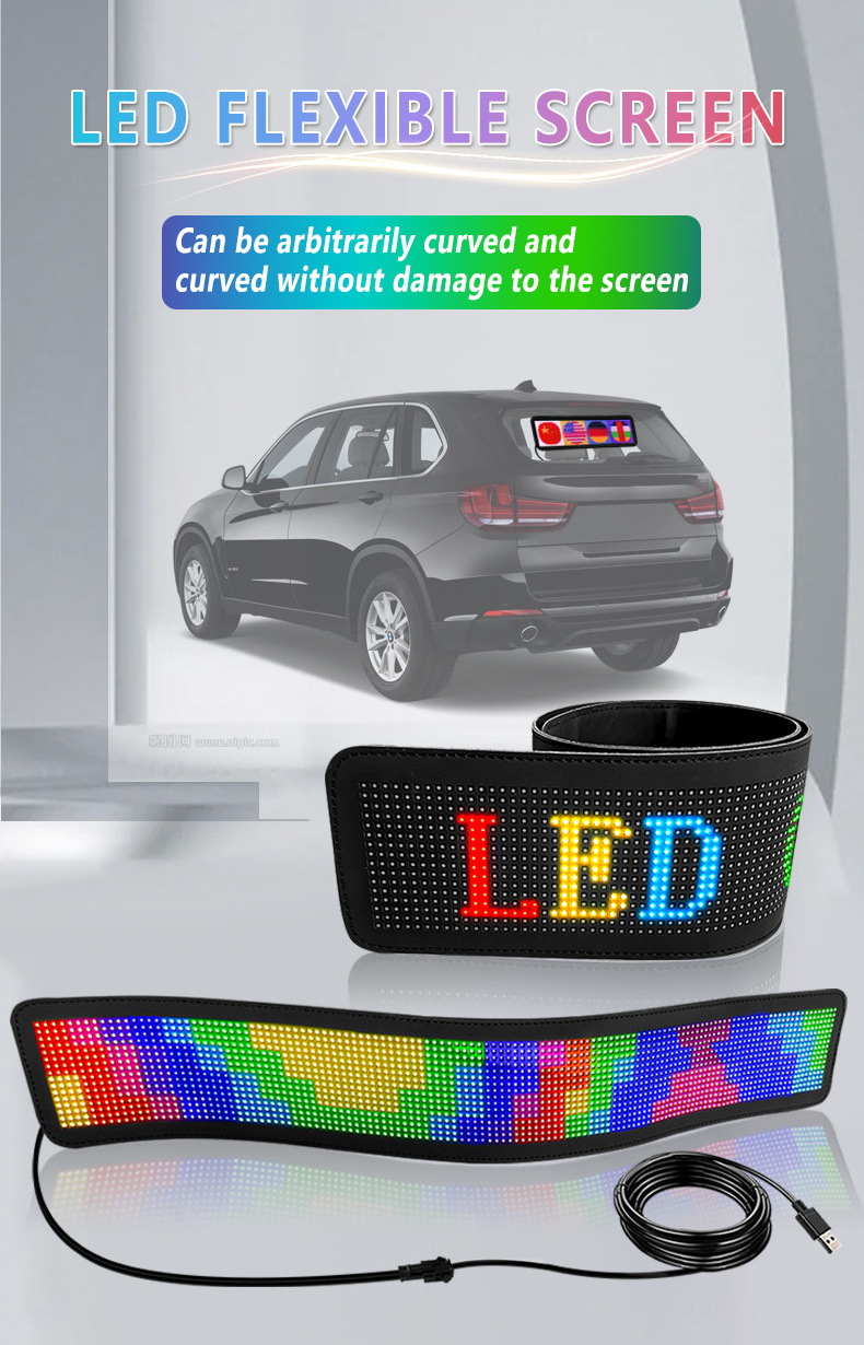 App Control LED Sign Board Flexible USB LED Car Signs Programmable Custom Scrolling Message Digital Display Led Matrix Panel