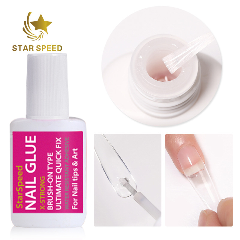 Wholesale 15g Private Label Strong Sticky  Adhesive nail art glue for nail tips pink lid brush on nail glue