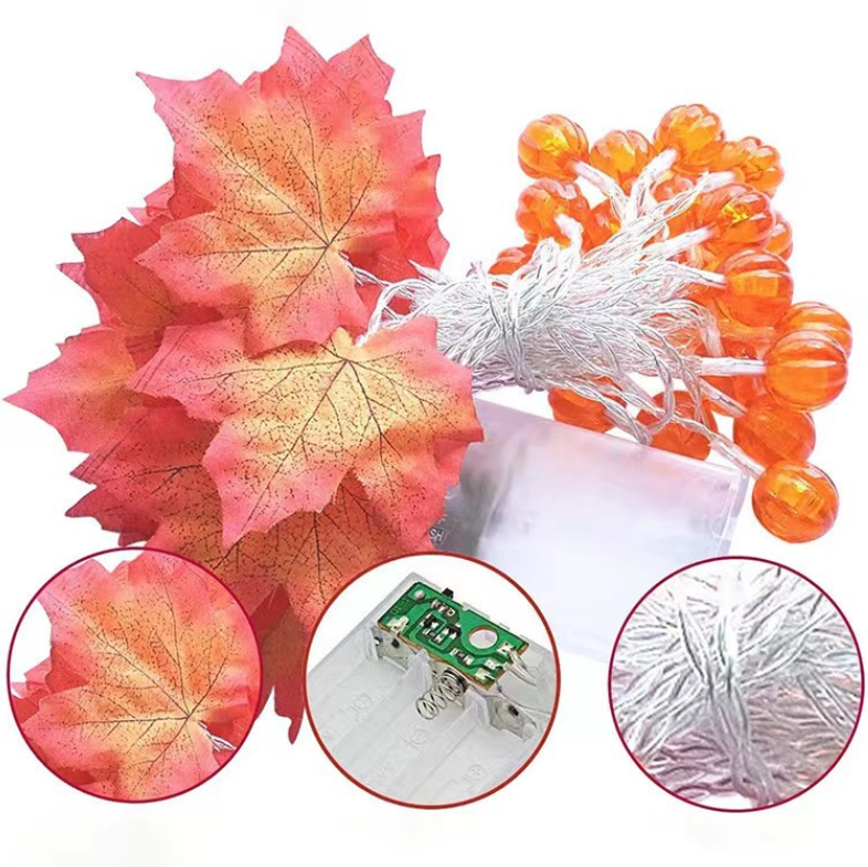 Garlands Thanksgiving Fairy Battery Operated Pumpkin Led Maple Leaves String Lights For Halloween Holiday Room Party Decoration