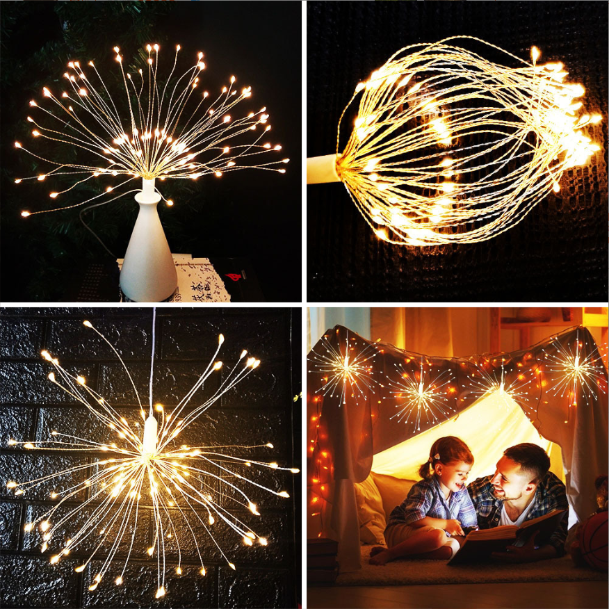 Starburst Fairy Battery Powered Christmas Garden Holiday Decoration Copper Wire Remote Control Diy Firework Led String Lights