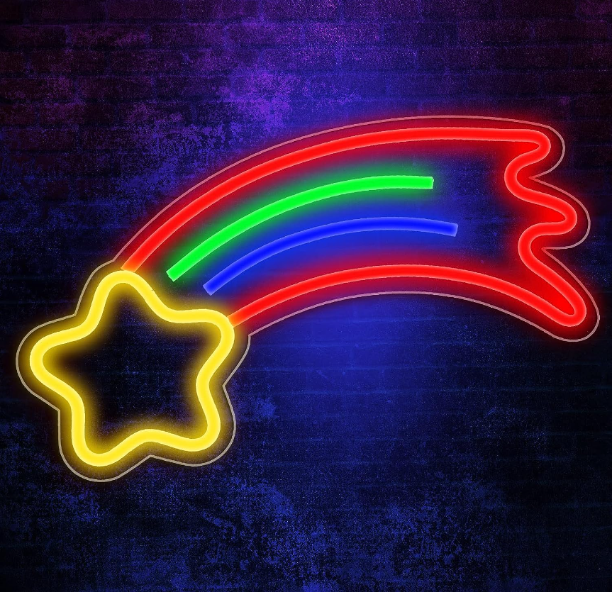 Star Hanging Acrylic Neon Light Usb Powered Night Lamp Led Meteor Sign For Wall Kids Room Party Bar Festival Decoration