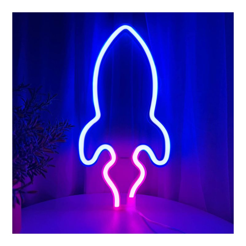 Space Ship Hanging Usb Battery Operated Neon Light Night Lamp Led Rocket Sign For Wall Gaming Room Party Bar Decoration