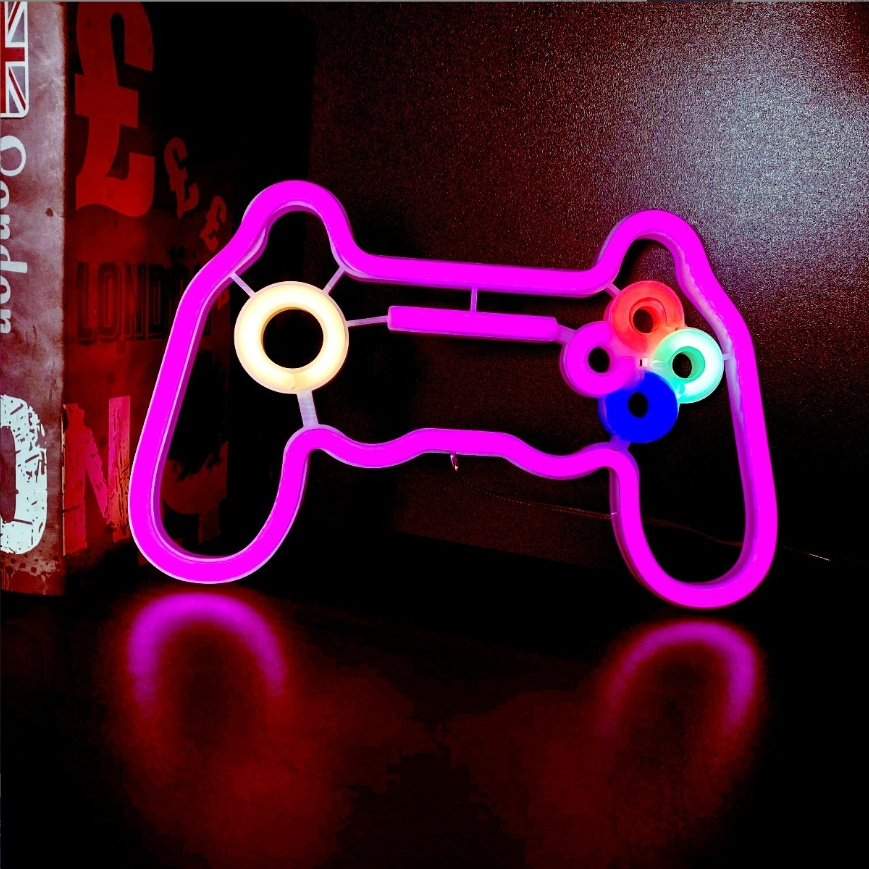 Game Controller Shaped Hanging Usb Battery Operated Neon Light Led Gamepad Sign For Wall Gaming Zone Room Gamer Party Decor