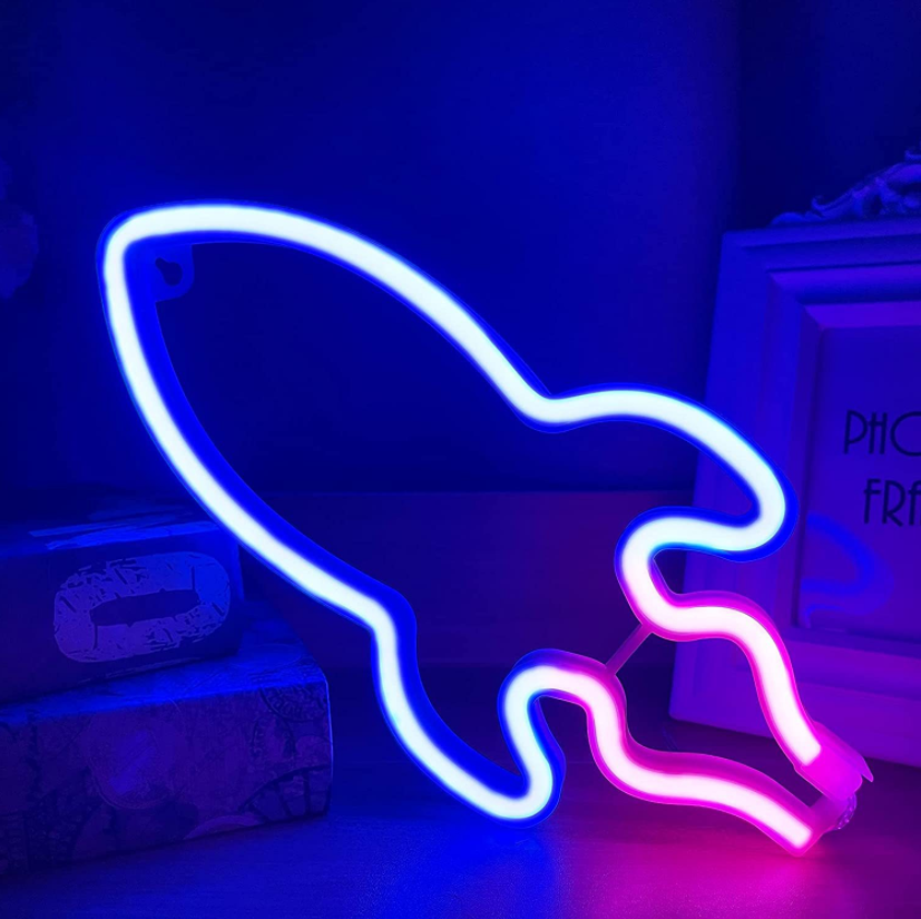 Space Ship Hanging Usb Battery Operated Neon Light Night Lamp Led Rocket Sign For Wall Gaming Room Party Bar Decoration