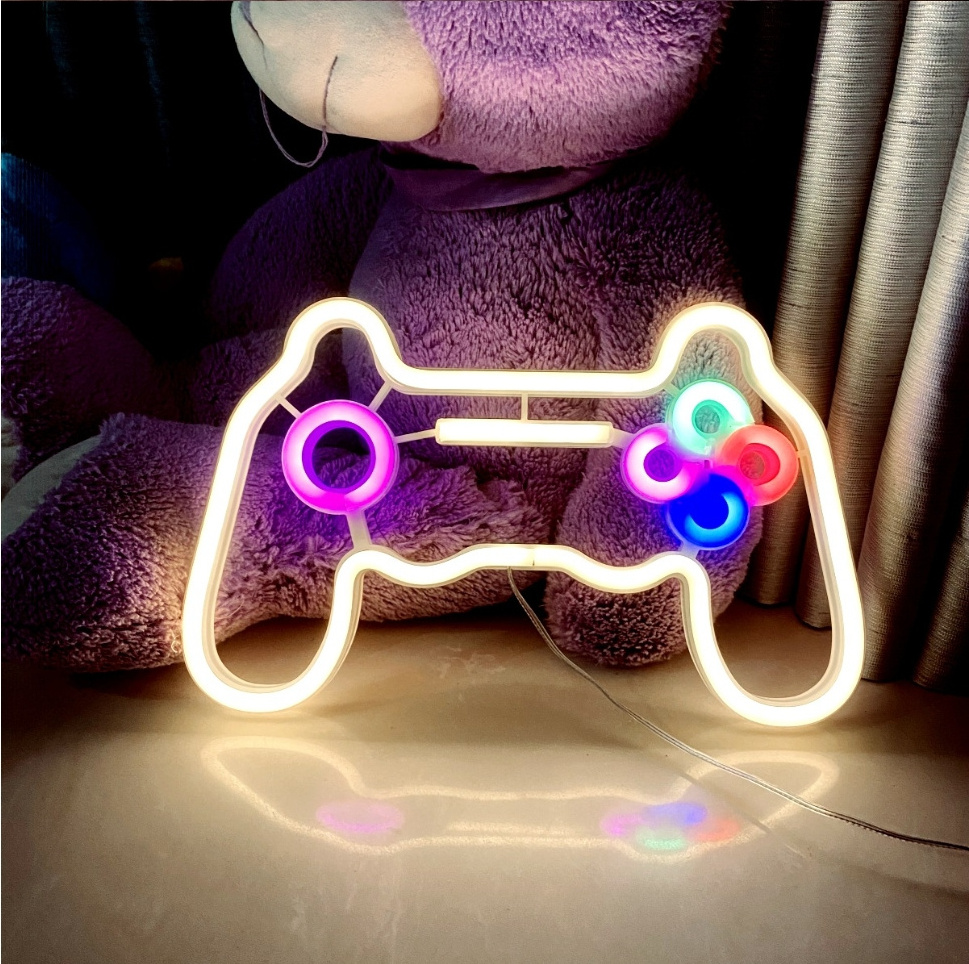 Game Controller Shaped Hanging Usb Battery Operated Neon Light Led Gamepad Sign For Wall Gaming Zone Room Gamer Party Decor