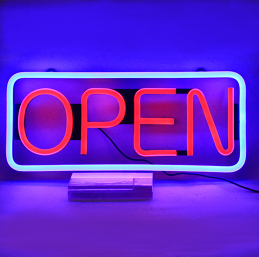 Custom Open Neon Signs Advertising Flex Silicone Led Flashing Sign Lights For Business Shop