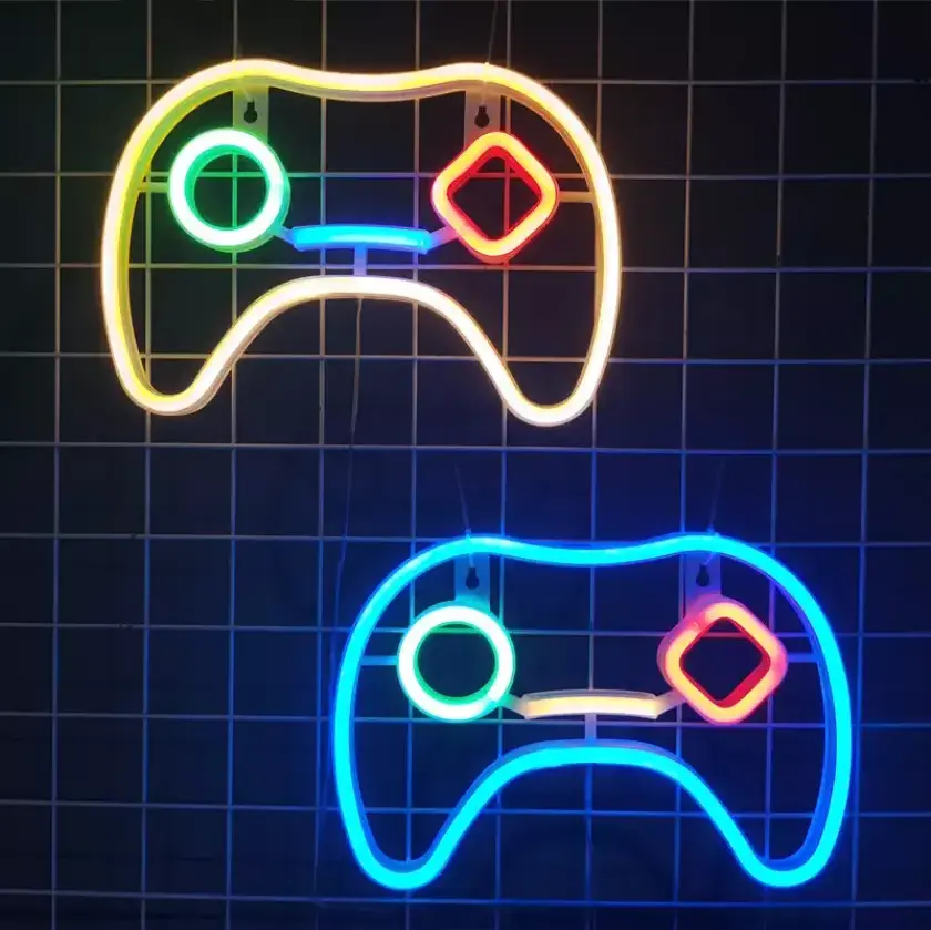 Game Shaped Hanging Usb Battery Operated Neon Light Night Lamp Led Gamepad Sign For Wall Gaming Zone Room Gamer Party Decor