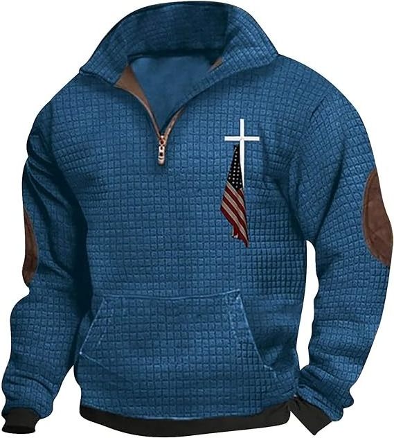 Mens Lapel Collar Button Up Pullover Mock Neck Long Sleeve Sweaters with Elbow Patches Corduroy Shirt Polo Shirts