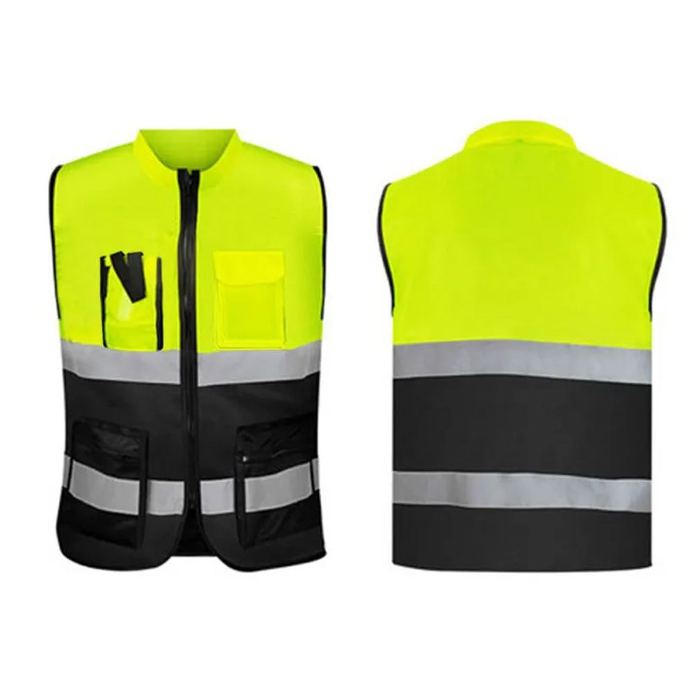 Wholesale High Visibility Black Safety Reflective Vest With Pockets Road Safety Construction Work wear Reflective Vest