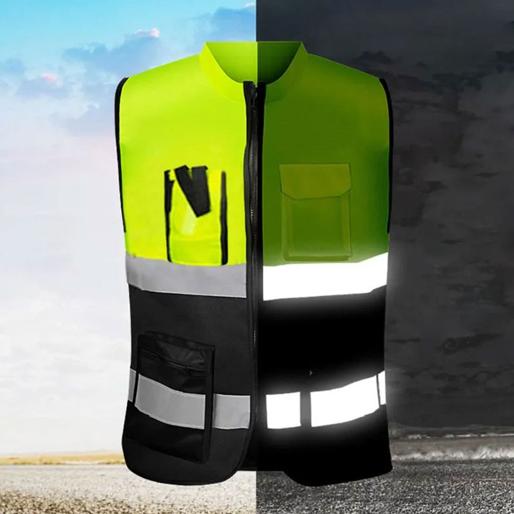 Wholesale High Visibility Black Safety Reflective Vest With Pockets Road Safety Construction Work wear Reflective Vest