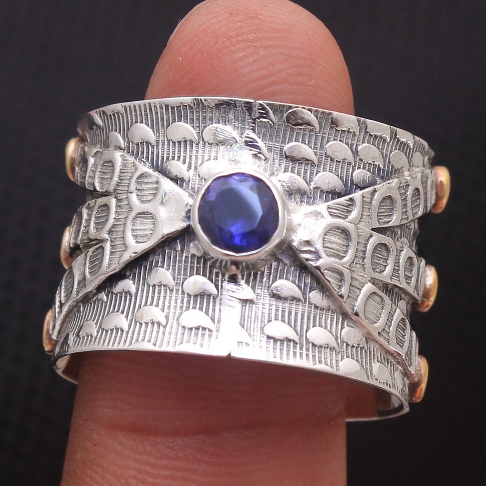 New elegant cool spinner collection blue sapphire opal amethyst lemon topaz handmade gemstone 925 sterling silver jewelry ring