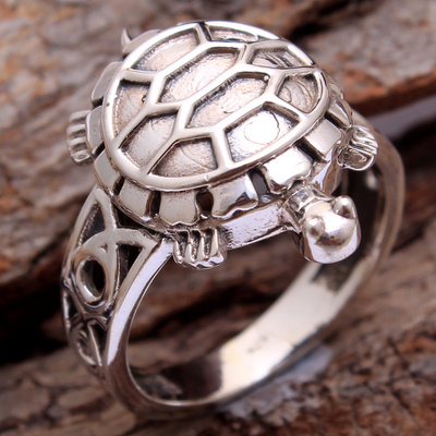 Religious sea turtle charm silver handmade ring 925 sterling silver jewelry ring