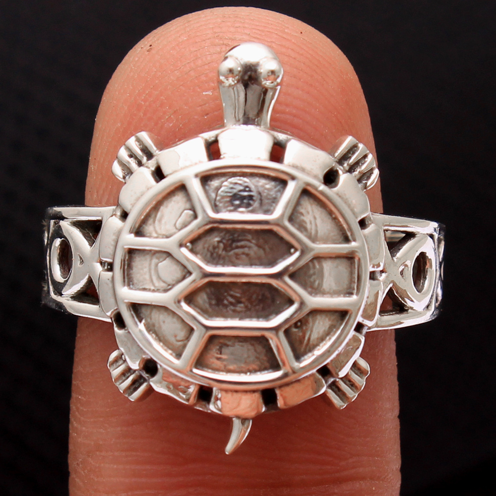 Religious sea turtle charm silver handmade ring 925 sterling silver jewelry ring