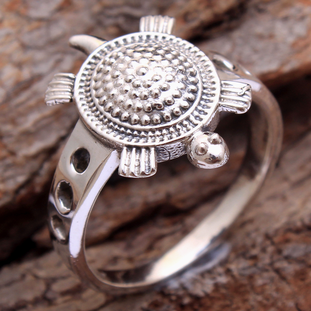 Religious sea turtle charm silver handmade ring 925 sterling silver jewelry ring