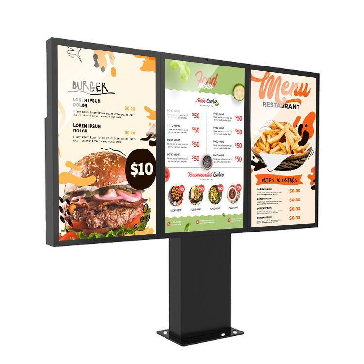 Full color advertising LCD screen digital kiosk totem 1*3 outdoor drive-thru digital menu boards