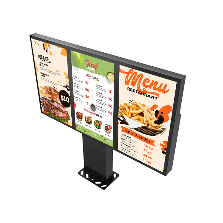 Full color advertising LCD screen digital kiosk totem 1*3 outdoor drive-thru digital menu boards