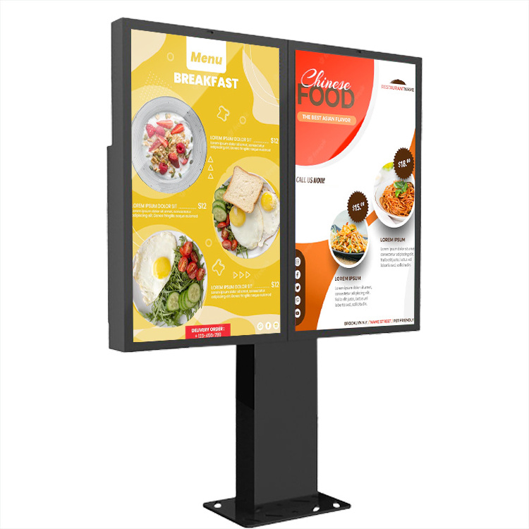 2x55 Inch outdoor LCD screen floor standing advertising digital totem outdoor drive thru digital menu boards