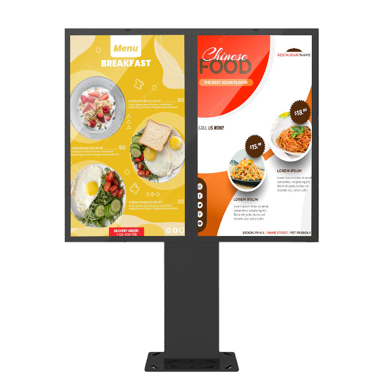 2x55 Inch outdoor LCD screen floor standing advertising digital totem outdoor drive thru digital menu boards