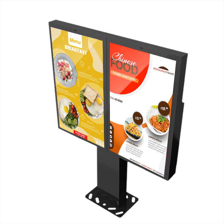 2x55 Inch outdoor LCD screen floor standing advertising digital totem outdoor drive thru digital menu boards