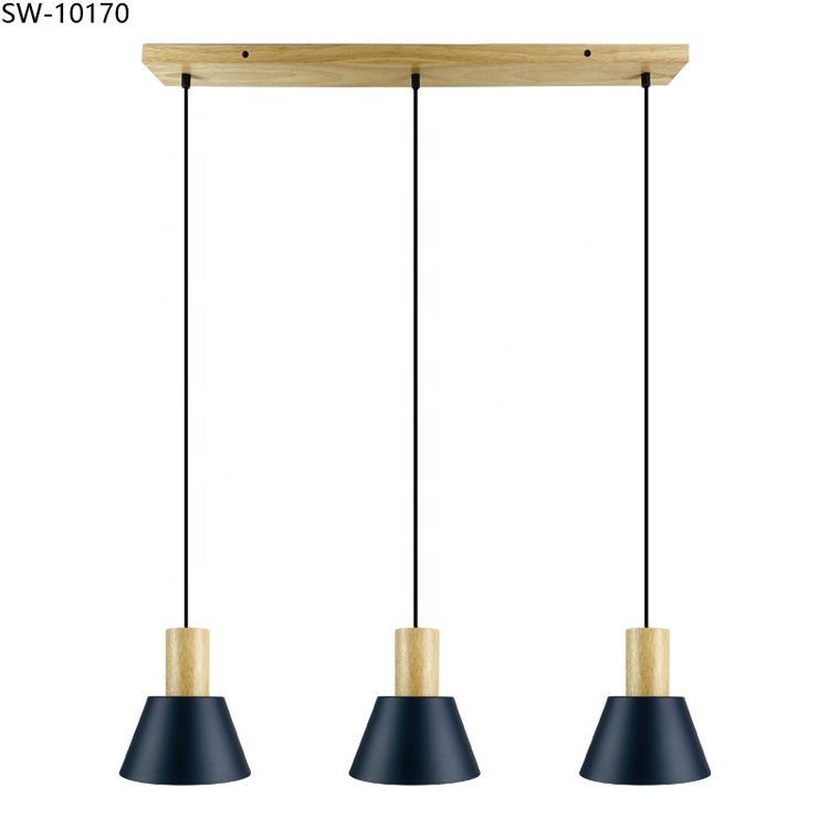 European Hotel Black Ceiling Hanging Lamp 220V E27 Modern Nordic Single Metal Wooden Dining Table Kitchen Led Pendant Lights