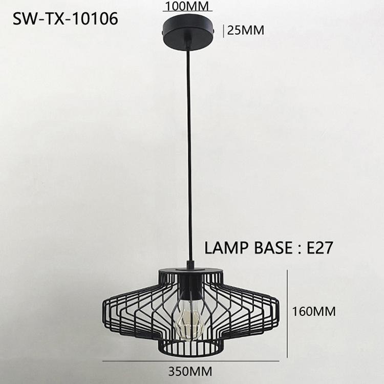 E27 Modern Nordic Rustic Cage Pendant Light Black Kitchen Island Metal Shade Vintage Rope Ceiling Pendant Light