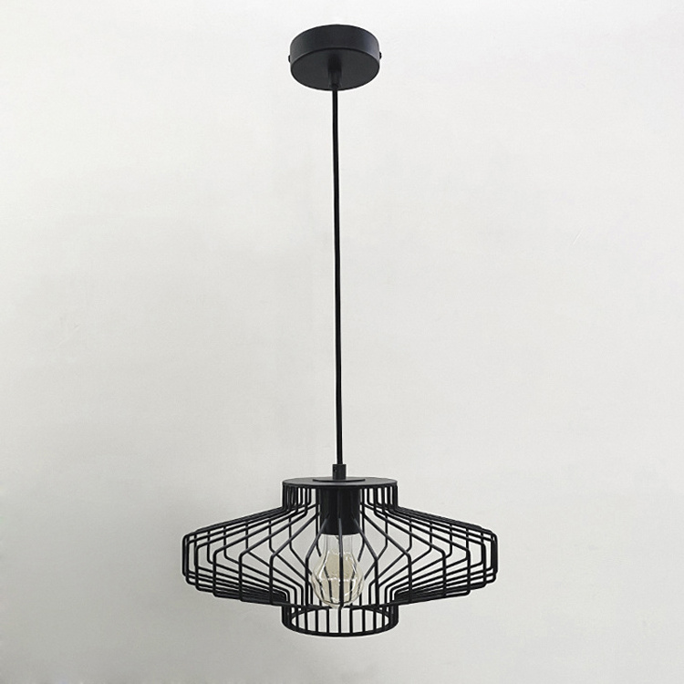 E27 Modern Nordic Rustic Cage Pendant Light Black Kitchen Island Metal Shade Vintage Rope Ceiling Pendant Light