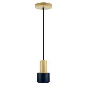 E27 Base Loft Light Fixture Single Small Pendant Lamp Black Mid Century Chandelier Hanging Wood Light With Wholesale Price