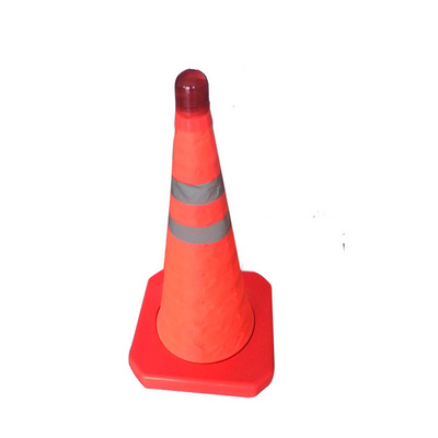 2023 factory whole sale rubber base solar LED orange collapsible warning  road safety traffic cone