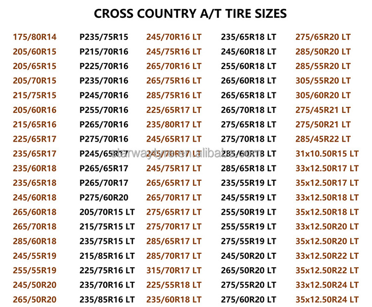 265/65R17LT 265/70R17LT 225/55R18LT 285/60R18LT 285/65R18LT 235/55R19LT 245/55R19LT Roadcruza Comforser A/T all terrain tyre