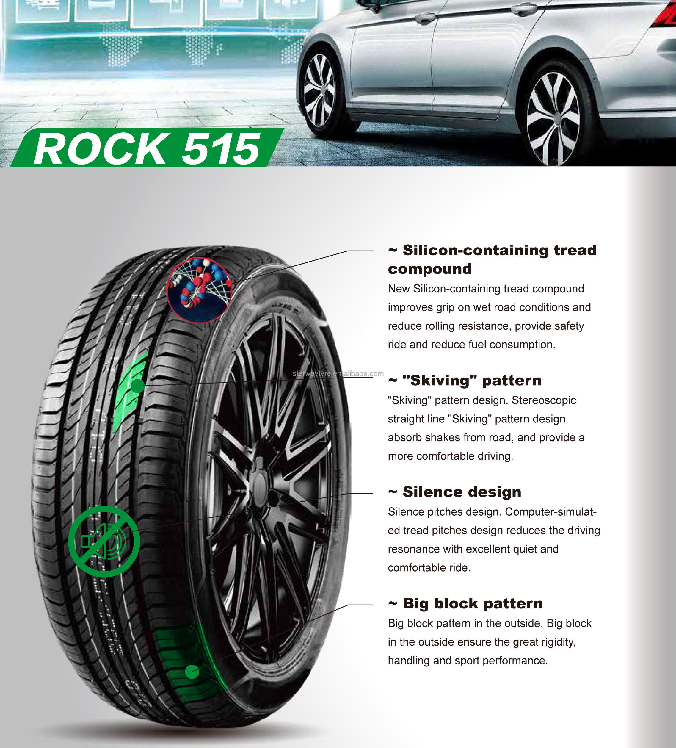 195/50R16 195/55R16 195/60R16 Rockblade ILink tyre ROCK515 L-GRIP66 UTQG 420/A/A passenger car tyre