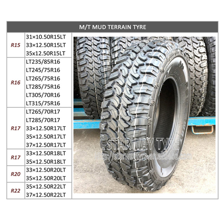 M/T mud tyre LT245/75R16 LT265/75R16 LT285/75R16 LT305/70R16 LT265/70R17 LT285/70R17 31x10.50R15 good quality off road SUV tyre