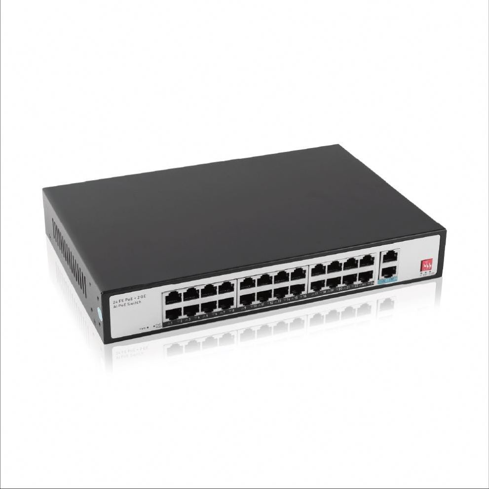 24 100Mbps +2 Gigabit Ethernet Switch IEEE802.3af/at 250W Power Supply 250m Distance PoE Switch