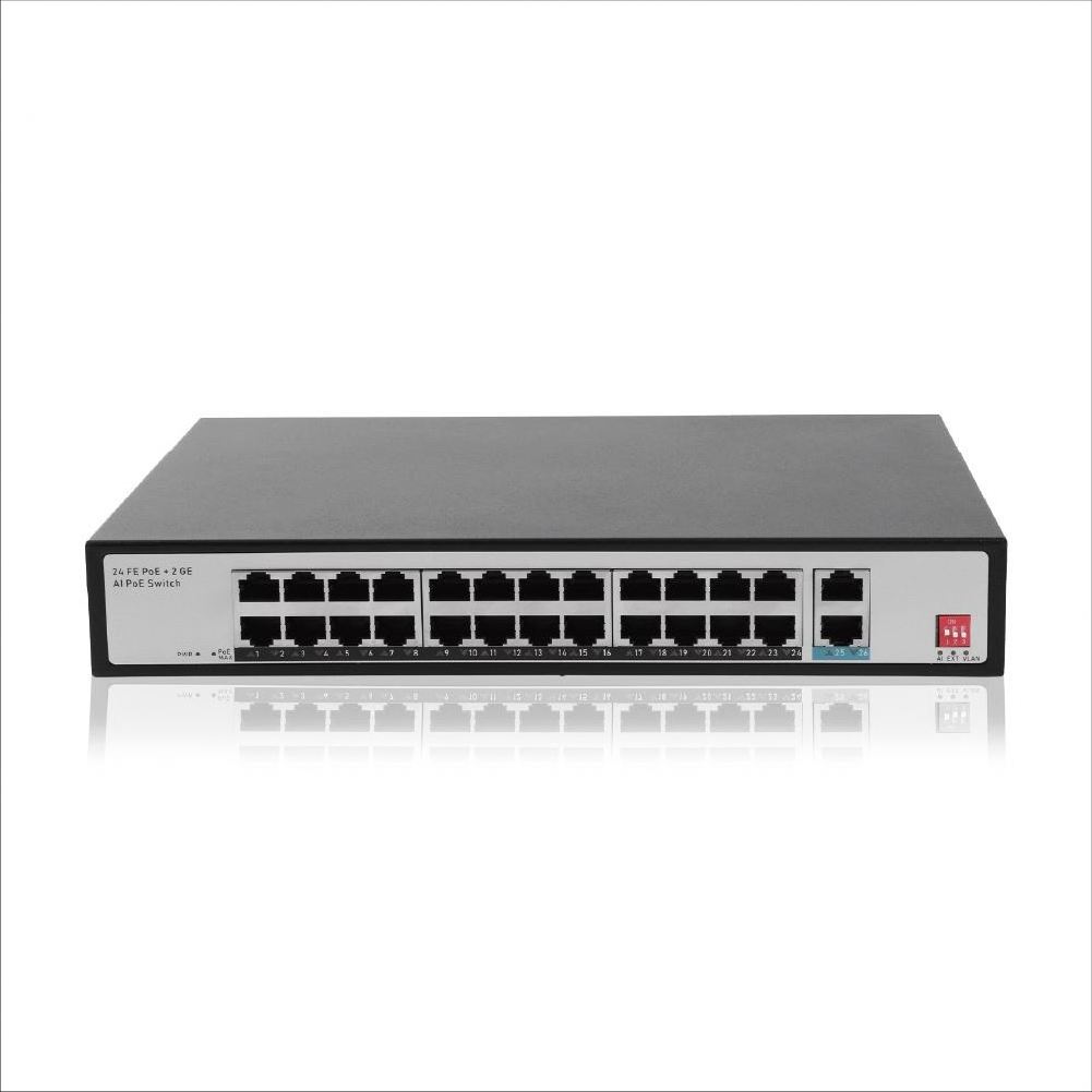 24 100Mbps +2 Gigabit Ethernet Switch IEEE802.3af/at 250W Power Supply 250m Distance PoE Switch