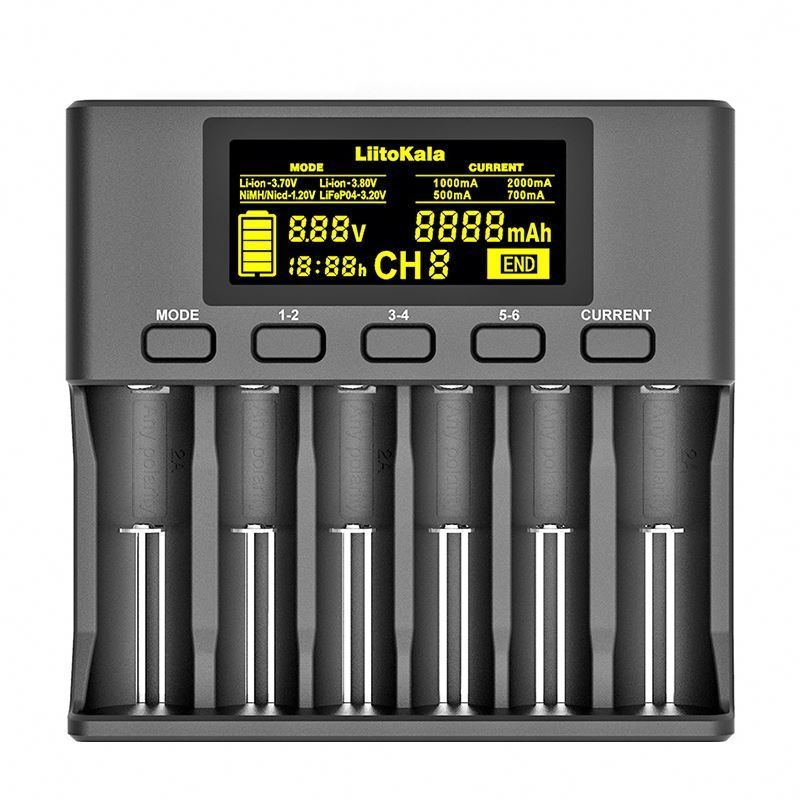 LiitoKala Lii-S6 charger 18650 charger 6-Slot Auto-Polarity Detect for Li-Ion 18650 26650 22650 16340 21700 NiMH AA AAA battery