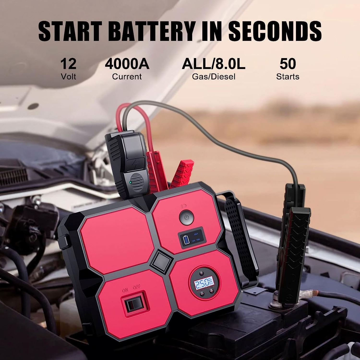 Jump Starter Air Compressor 4000A Power Bank Portable Battery For Car Emergency Booster Starting Device