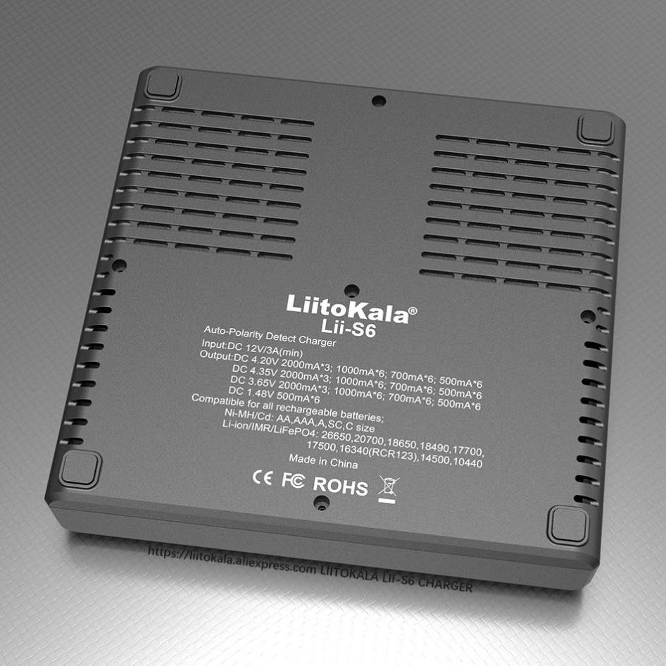 LiitoKala Lii-S6 charger 18650 charger 6-Slot Auto-Polarity Detect for Li-Ion 18650 26650 22650 16340 21700 NiMH AA AAA battery