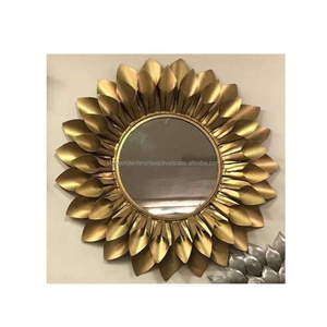 Gold platted iron Quality Metal Crafts Gold Finished Wall Mirror for Bathroom Hotel and Washroom Wall Decoration from India