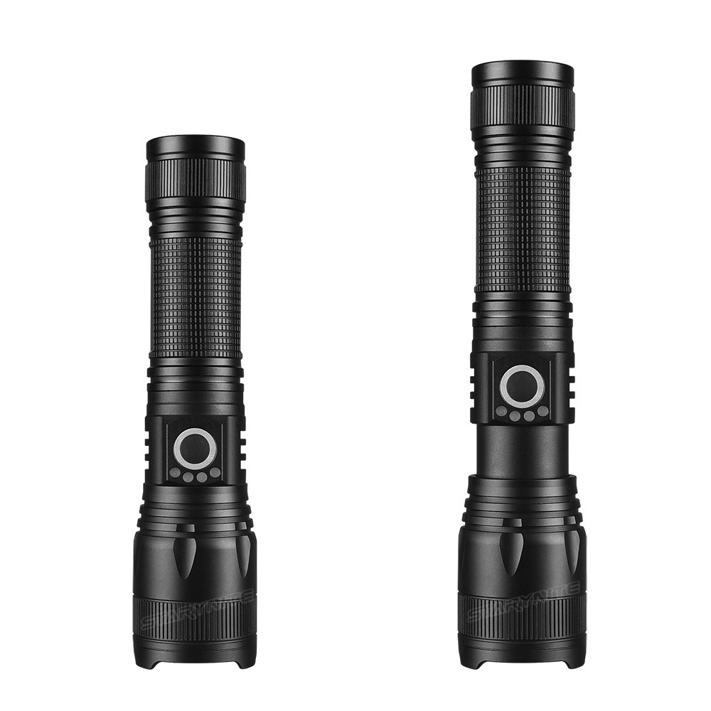 STARYNITE 700 lumens powerful zoom rechargeable led flashlight torch light powered by 18650 or 26650 or AAA batteries