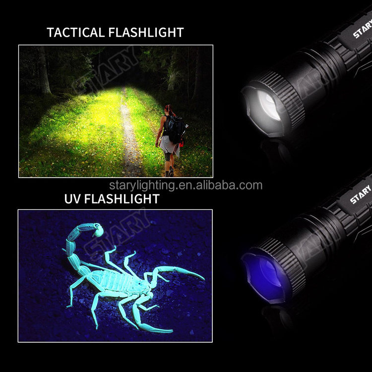 STARYNITE zoomable long distance 395nm uv flashlight and 400 lumen XPG2 tactical flashlight torch light kit