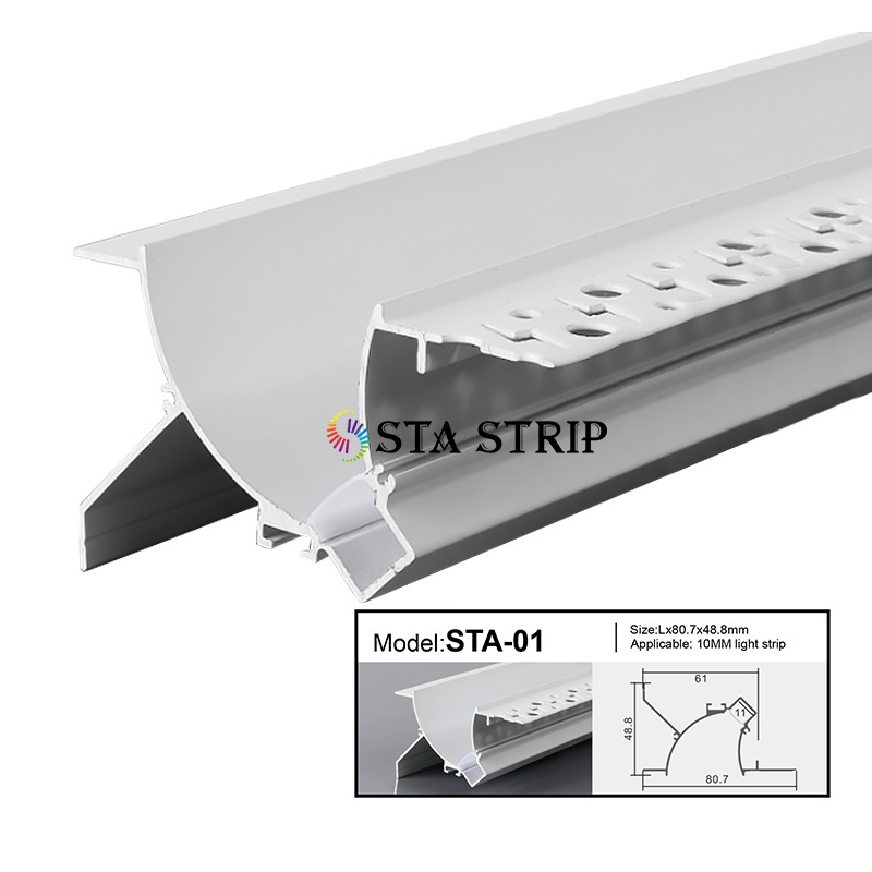 Lighting Decoration LED Aluminium Profile Trimless Recessed Gypsum Plaster Aluminum LED Profile with Milky Diffuser and End Caps