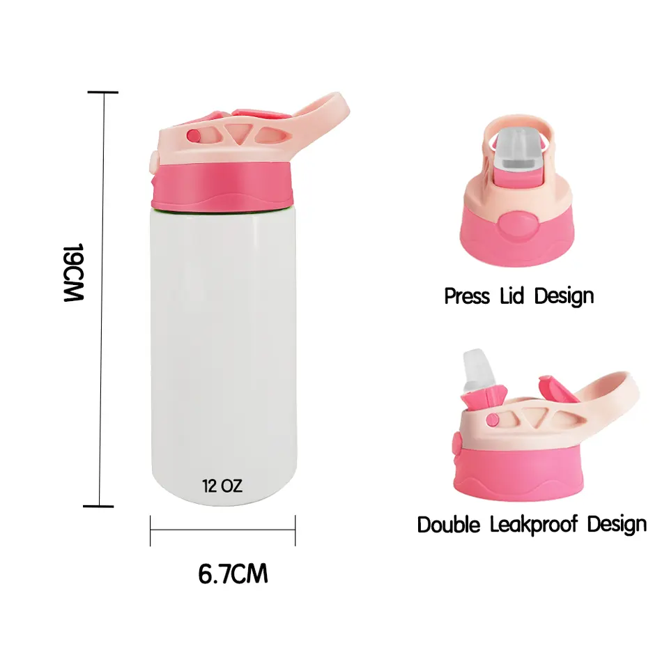 China USA Warehouse 12oz Stainless Steel Insulated Blank Kids Sublimation Tumbler Baby Water Bottle With Flip Top Lid