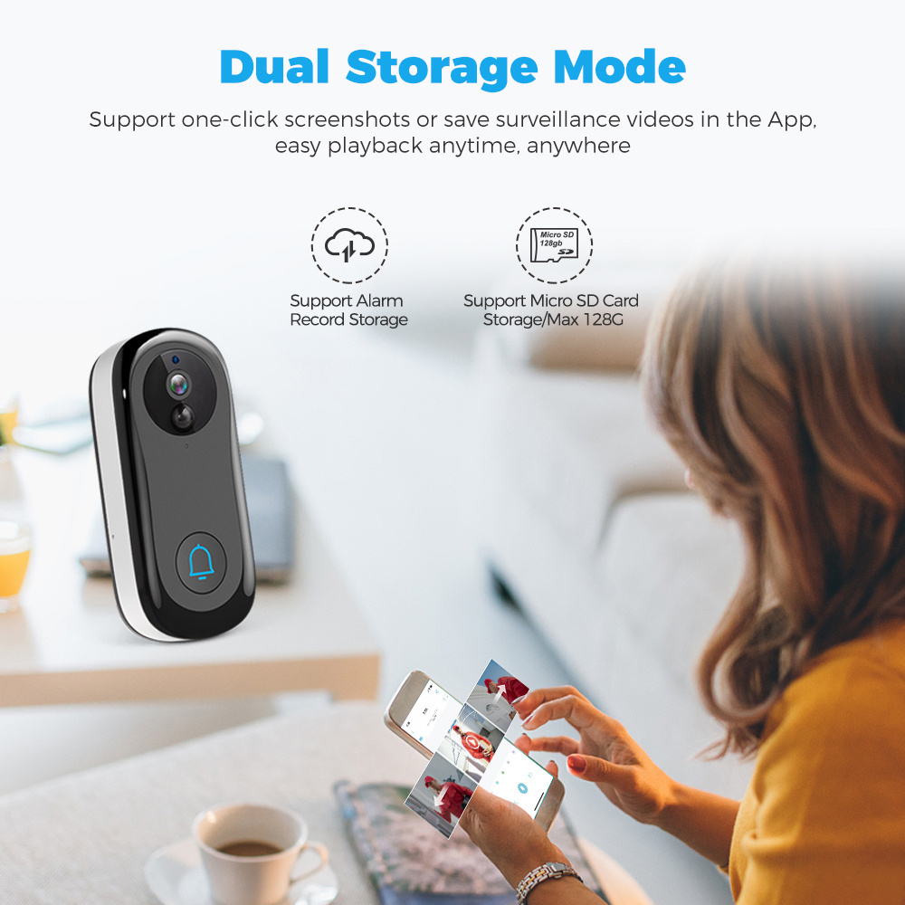 Video Doorbell outdoor Dual storage mode 1080p  Night Vision Rechargeable  WiFi Smart  wireless doorbell