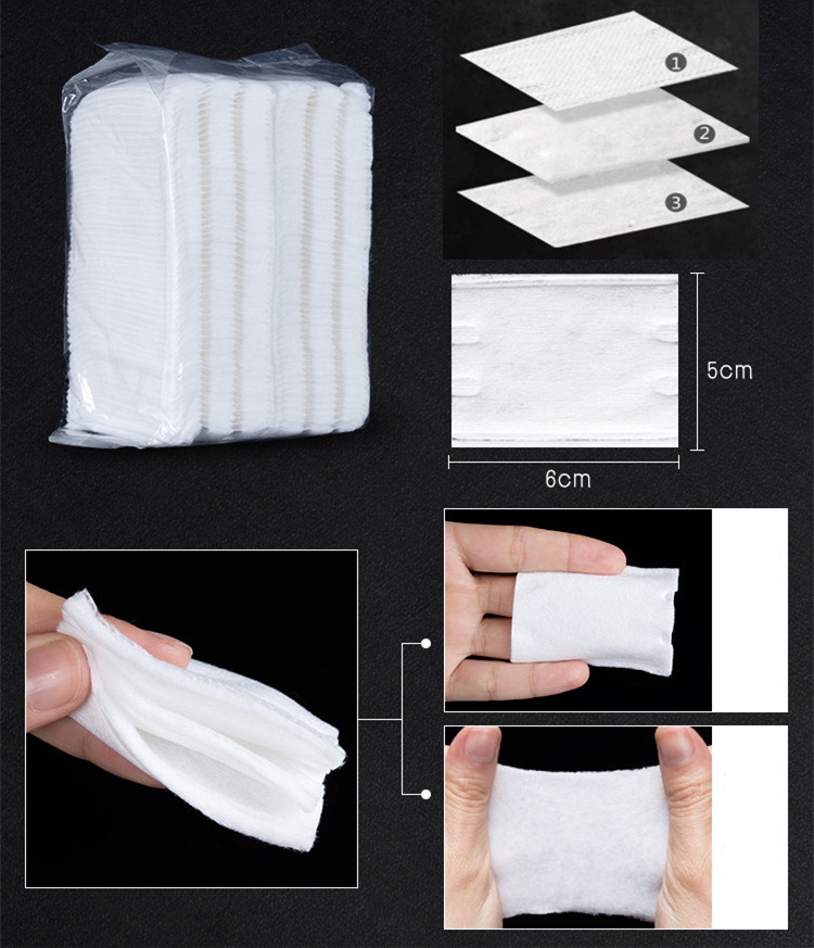 OEM Disposable Square Cotton Pads Facial Make Up Remover Wipes 3 Layers Cosmetic Cotton Pads