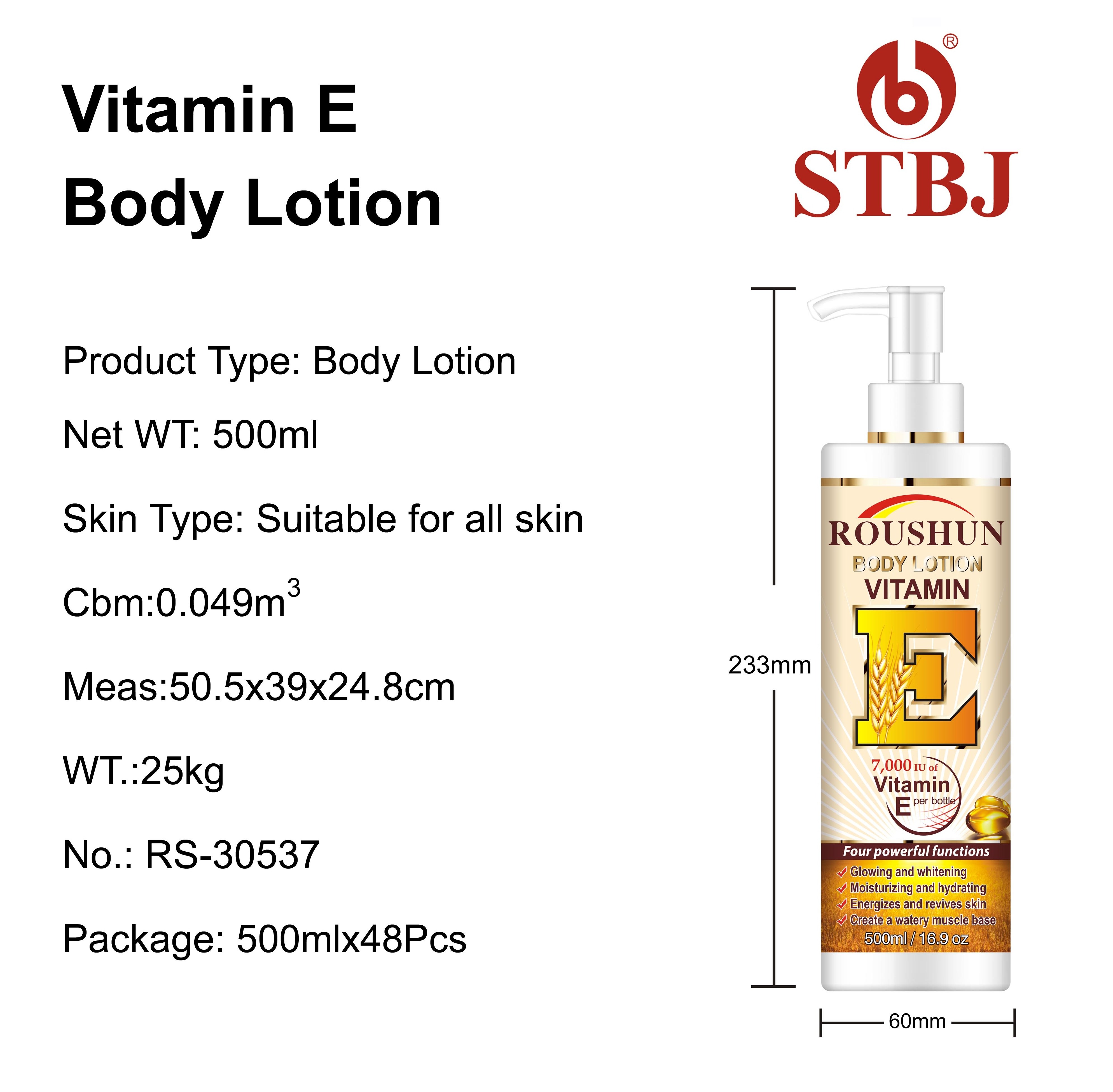 ROUSHUN Vitamin E Body Lotion  Moisturizing Whitening Skin Anti-aging Brightening 480ML