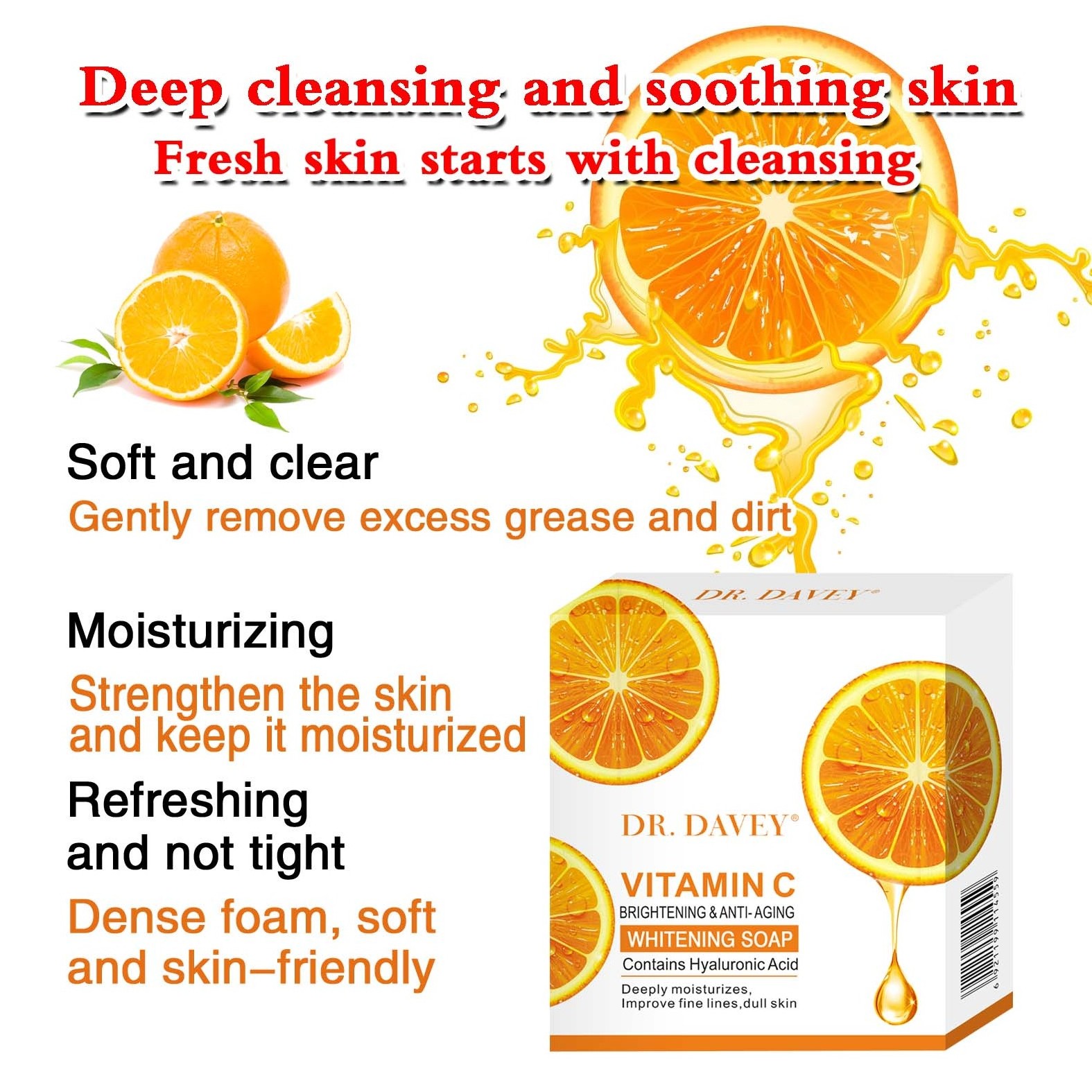 DR.DAVEY Vitamin C Whitening Soap Brightening&Anti-Aging Contains Hyaluronic Acid