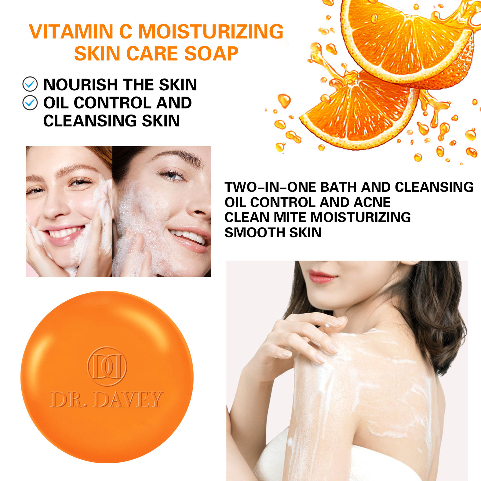 DR.DAVEY Vitamin C Whitening Soap Brightening&Anti-Aging Contains Hyaluronic Acid