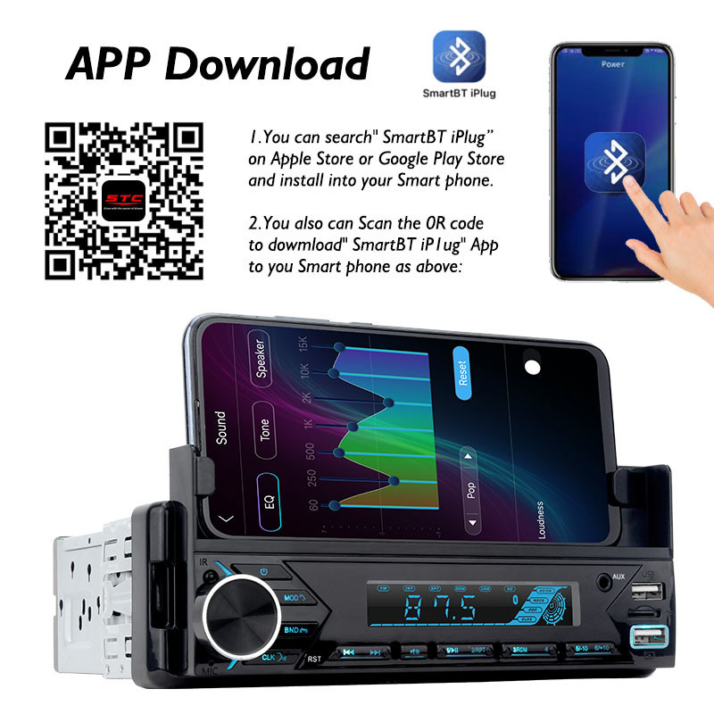 1Din Built-in Bt Player Usb Hands Free Receiver APP Control Audio Fm Radio Oem Sd Card Plastic Car Mp3 Player